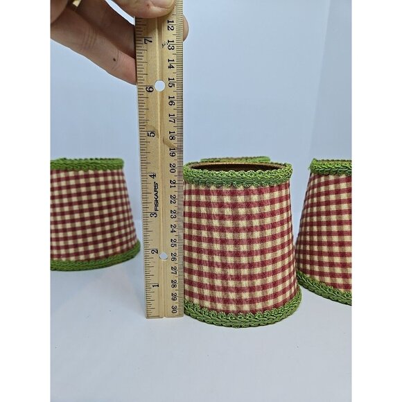 VTG 4 French Country Gingham Red/Green Clip-On Chandelier Lampshades Grannycore - Picture 12 of 15